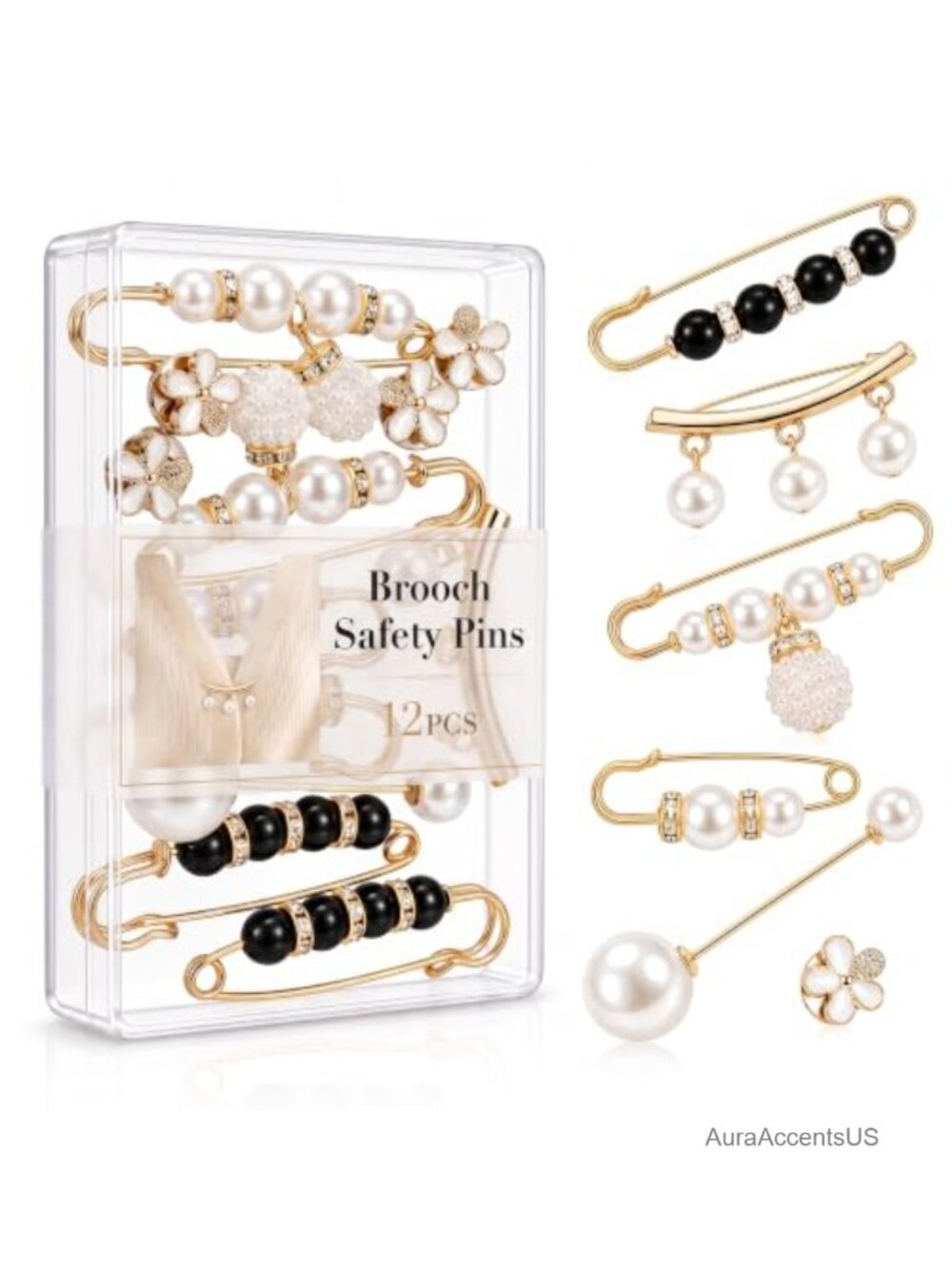 Versatile Pearl Brooch Safety Pins for Jeans, Sweater Shawl Clips, Pant Waist